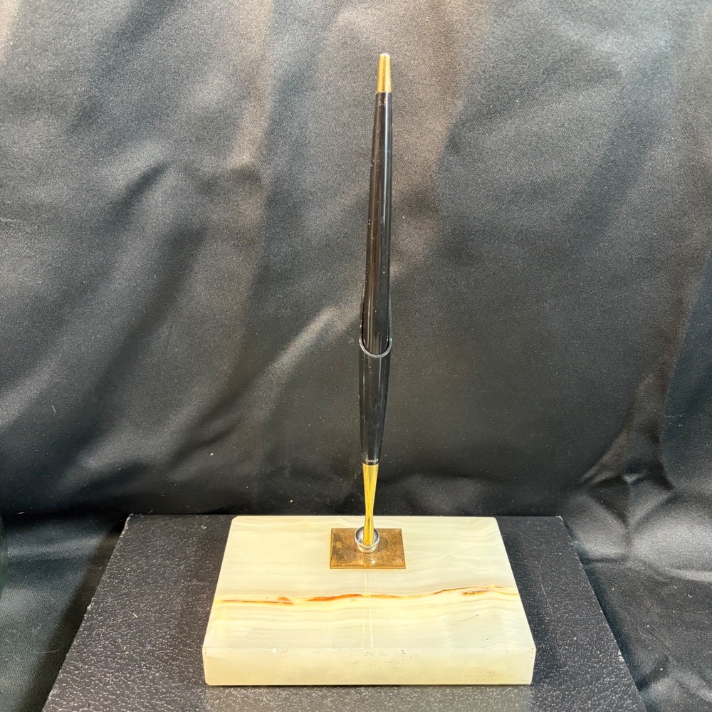 Vintage Parker Magnetic Desk Set Onyx Stone Base Black Gold Fountain Pen MCM